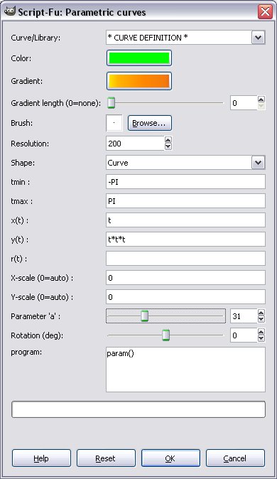 Parametric Curves filter options